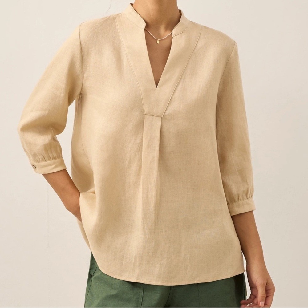 Lintico Joanna 100% Linen Dress Shirt Tunic V-Neck Long Sleeve XXL